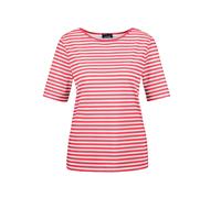 Kurzarmshirt GOLDNER "Stilvolles Streifenshirt für Damen", Damen, Gr. 52, orange (koralle, weiß, geringelt), Obermaterial: 92% Viskose CV. 8% Elasthan EL., gerade, Gerade, Shirts, Blende (46563338-52)