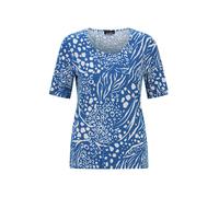 Kurzarmshirt GOLDNER "Viskoseshirt in modischem Animal Print", Damen, Gr. 48, blau (blau, weiß, gemustert), Obermaterial: 95% Viskose CV. 5% Elasthan EL., Modisch, Gerade, Shirts, stretchbequemer Visk