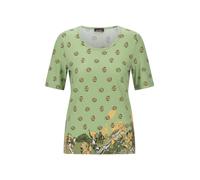 Kurzarmshirt GOLDNER "Viskoseshirt mit Blüten- und Blätter-Print", Damen, Gr. 42, grün (hellgrün, honig, gemustert), Obermaterial: 95% Viskose CV. 5% Elasthan EL., Modisch, Gerade, Shirts, stretchbequ