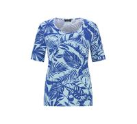 Kurzarmshirt GOLDNER "Viskoseshirt mit grafischem Blättermuster", Damen, Gr. 48, blau (blau, hellblau, gemustert), Obermaterial: 95% Viskose CV. 5% Elasthan EL., Modisch, Gerade, Shirts, stretchbequem