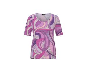 Kurzarmshirt GOLDNER "Viskoseshirt mit kunstvollem All-over-Print", Damen, Gr. 40, lila (flieder, gemustert), Obermaterial: 95% Viskose CV. 5% Elasthan EL., Modisch, Gerade, Shirts, stretchbequemer Je