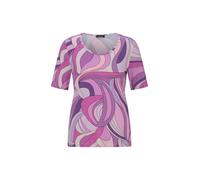 Kurzarmshirt GOLDNER "Viskoseshirt mit kunstvollem All-over-Print", Damen, Gr. 42, lila (flieder, gemustert), Obermaterial: 95% Viskose CV. 5% Elasthan EL., Modisch, Gerade, Shirts, stretchbequemer Je