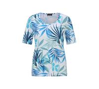 Kurzarmshirt GOLDNER "Viskoseshirt mit sommerlichem Blätterprint", Damen, Gr. 48, blau (blau, gemustert), Obermaterial: 95% Viskose CV. 5% Elasthan EL., Modisch, Gerade, Shirts, stretchbequemer Viskos
