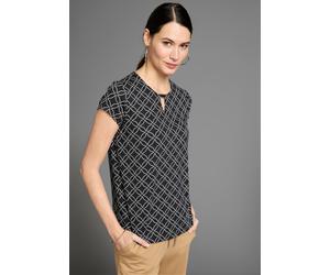 Kurzarmshirt HECHTER PARIS, Damen, Gr. 34, schwarz-weiß (schwarz, weiß, gemustert), Jersey, Obermaterial: 95% Viskose, 5% Elasthan, gemustert, figurumspielend hüftlang, Rundhals, Shirts, mit Zierdetai