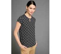 Kurzarmshirt HECHTER PARIS, Damen, Gr. 38, schwarz-weiß (schwarz, weiß, gemustert), Jersey, Obermaterial: 95% Viskose, 5% Elasthan, gemustert, figurumspielend hüftlang, Rundhals, Shirts, mit Zierdetai