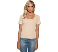 Kurzarmshirt HEINE "Carré-Shirt", Damen, Gr. 36, beige, 100% Baumwolle, unifarben, eckiger Ausschnitt, Shirts (40127104-36) beige