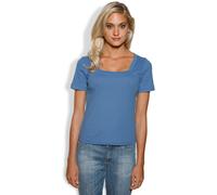 Kurzarmshirt HEINE "Carré-Shirt", Damen, Gr. 40, blau (azurblau), 100% Baumwolle, unifarben, eckiger Ausschnitt, Shirts (69196044-40) azurblau