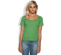 Kurzarmshirt HEINE "Carré-Shirt", Damen, Gr. 40, grün, 100% Baumwolle, unifarben, eckiger Ausschnitt, Shirts (51442848-40) grün