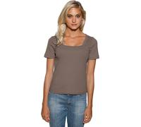 Kurzarmshirt HEINE "Carré-Shirt", Damen, Gr. 44, grau (taupe), 100% Baumwolle, unifarben, eckiger Ausschnitt, Shirts (48526926-44) taupe