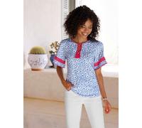 Kurzarmshirt HEINE "Druck-Shirt", Damen, Gr. 50, himmelblau, ecru, bedruckt, 95% Viskose, 5% Elasthan, bedruckt, geblümt, gemustert, mehrfarbig, Rundhals, Shirts (92832305-50) himmelblau, ecru, bedruc