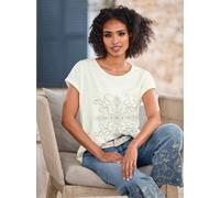 Kurzarmshirt HEINE "Shirt", Damen, Gr. 38, beige (ecru), 100% Baumwolle, gemustert, Rundhals, Shirts (88518010-38) ecru