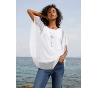 Kurzarmshirt HEINE "Shirt", Damen, Gr. 38, ecru, 100% Polyester, Top:5% Elasthan, 95% Viskose, unifarben, Rundhals, Shirts (43831002-38) ecru