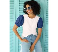 Kurzarmshirt HEINE "Shirt", Damen, Gr. 40, ecru, 95% Baumwolle, 5% Elasthan, Einsatz:100% Baumwolle, unifarben, Rundhals, Shirts (85526169-40) ecru