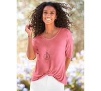 Kurzarmshirt HEINE "Shirt", Damen, Gr. 44, rosa (flamingo), 95% Viskose, 5% Elasthan, unifarben, V-Ausschnitt, Shirts (52625521-44) flamingo