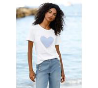 Kurzarmshirt HEINE "T-Shirt", Damen, Gr. 50, weiß (ecru), 100% Baumwolle, bedruckt, gemustert, mehrfarbig, Rundhals, Shirts (97590950-50) ecru