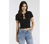 Kurzarmshirt HUGO BLUE "Diheart", Damen, Gr. M, schwarz 001, Single Jersey, Obermaterial: 96% Baumwolle, 4% Elasthan, unifarben, figurbetont hüftlang, Rundhals, abgesteppte Kante, Shirts, in gerippter