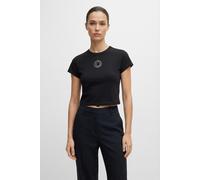 Kurzarmshirt HUGO BLUE "Dome", Damen, Gr. XL (42), schwarz 001, Single Jersey, Obermaterial: 94% Baumwolle, 6% Elasthan, unifarben, eng taillenlang, Rundhals, abgesteppte Kante, Shirts, Cropped, mit S