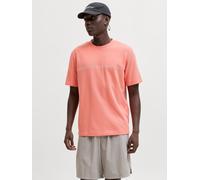 Kurzarmshirt JACK & JONES "JCOFUSION CHEST BRAND TEE SS CREW SN", Herren, Gr. L, rosa (persimmon), Jersey, Obermaterial: 58% Polyester, 42% Baumwolle, bedruckt, regular fit normal, Rundhals, Shirts, M