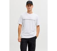 Kurzarmshirt JACK & JONES "JCOFUSION CHEST BRAND TEE SS CREW SN", Herren, Gr. XS, hellweiß, Jersey, Obermaterial: 58% Polyester, 42% Baumwolle, bedruckt, regular fit normal, Rundhals, Shirts Kurzarmsh