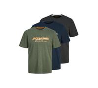Kurzarmshirt JACK & JONES "JJALVIS TEE SS CREW NECK 3PK MP", Jungen, Gr. M, grün (kombu grün pack:big with navyblazer, schwarz), Jersey, Obermaterial: 100% Baumwolle, bedruckt, normal, Rundhals, Shirt