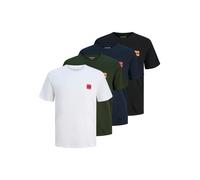 Kurzarmshirt JACK & JONES "JJBRANDY TEE SS CREW NECK 4PK MP", Herren, Gr. L, schwarz pack:schwarz, duffel, skycap, weiß, Jersey, Obermaterial: 100% Baumwolle, bedruckt, regular fit normal, Rundhals, S