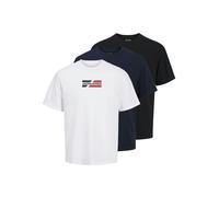 Kurzarmshirt JACK & JONES "JJECORP GRAPHIC TEE SS O-3PK MP NOOS", Herren, Gr. M, sky captain pack:with schwarz, weiß, Jersey, Obermaterial: 100% Baumwolle, unifarben, relaxed fit normal, Rundhals, Shi