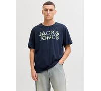 Kurzarmshirt JACK & JONES "JJEJEFF LOGO TEE SS SN", Herren, Gr. S, sky captain, Jersey, Obermaterial: 100% Baumwolle, bedruckt, normal, Shirts Kurzarmshirt, mit Logoprint (91056648-S)