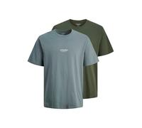 Kurzarmshirt JACK & JONES "JJESOHO TEE SS CREW NECK 2PK MP", Herren, Gr. M, stormy weather pack:stormy weather, duffel bag, Jersey, Obermaterial: 100% Baumwolle, unifarben, relaxed fit normal, Rundhal