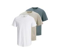 Kurzarmshirt JACK & JONES "JJHUGO LOOSE TEE SS CREW NECK 3PK MP", Jungen, Gr. S, weiß (moonbeam pack:moonbeam, stormy weather, weiß), Jersey, Obermaterial: 100% Baumwolle, unifarben, loose fit normal,