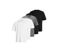 Kurzarmshirt JACK & JONES "JJHUGO LOOSE TEE SS CREW NECK 5PK MP", Herren, Gr. S, weiß (weiß pack:2x weiß, 2x schwarz, 1x castlerock), Jersey, Obermaterial: 100% Baumwolle, unifarben, loose fit normal,