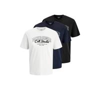 Kurzarmshirt JACK & JONES "JJMAKOTO TEE SS CREW NECK 3PK MP", Herren, Gr. M, schwarz pack:schwarz, weiß, sky captain, Jersey, Obermaterial: 100% Baumwolle, bedruckt, regular fit normal, Rundhals, Shir