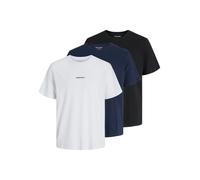 Kurzarmshirt JACK & JONES "JJMINE TEE SS CREW NECK 3PK MP", Herren, Gr. L, schwarz pack:schwarz, navyblazer, weiß, Jersey, Obermaterial: 100% Baumwolle, bedruckt, relaxed fit normal, Rundhals, Shirts