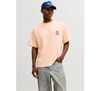 Kurzarmshirt JACK & JONES "JORMAINE BACK TEE SS CREW NECK SN", Herren, Gr. M, beige (peach melba), Jersey, Obermaterial: 100% Baumwolle, bedruckt, relaxed fit normal, Rundhals, Shirts, Baumwolle, rela