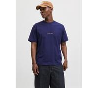 Kurzarmshirt JACK & JONES "JORNORREBRO EMB TEE SS CREW NECK NOOS", Herren, Gr. L, blau (ocean cavern), Jersey, Obermaterial: 100% Baumwolle, bedruckt, relaxed fit normal, Rundhals, gerader Abschluss,