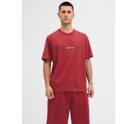 Kurzarmshirt JACK & JONES "JORNORREBRO EMB TEE SS CREW NECK NOOS", Herren, Gr. M, rot (tibetan rot), Jersey, Obermaterial: 100% Baumwolle, bedruckt, relaxed fit normal, Rundhals, gerader Abschluss, Sh