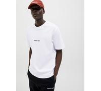 Kurzarmshirt JACK & JONES "JORNORREBRO EMB TEE SS CREW NECK NOOS", Herren, Gr. M, weiß (hellweiß), Jersey, Obermaterial: 100% Baumwolle, bedruckt, relaxed fit normal, Rundhals, gerader Abschluss, Shir
