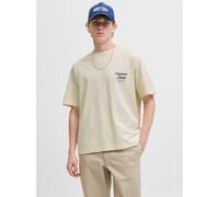 Kurzarmshirt JACK & JONES "JORNORREBRO TYPO TEE SS CREW NECK NOOS", Herren, Gr. L, weiß (antique weiß), Jersey, Obermaterial: 100% Baumwolle, bedruckt, relaxed fit normal, Rundhals, Shirts, Baumwolle,