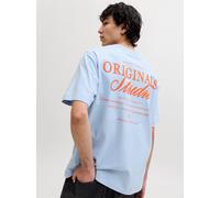 Kurzarmshirt JACK & JONES "JORNORREBRO TYPO TEE SS CREW NECK NOOS", Herren, Gr. XS, cashmere blau print:ss 26, Jersey, Obermaterial: 100% Baumwolle, bedruckt, relaxed fit normal, Rundhals, Shirts, Bau