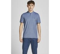 Kurzarmshirt JACK & JONES "PAULOS MAO POLO", Herren, Gr. XS, blau (hellblau), Piqué, Obermaterial: 100% Baumwolle, unifarben, schmal hüftbedeckend, Rundhals, Bündchen, Shirts, mit kontrastfarbiger Kan