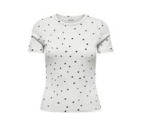 Kurzarmshirt JDY "JDYLUCKY S/S O NECK TOP JRS DIA", Damen, Gr. L, cloud dancer aop:schwarz hearts, Jersey, Obermaterial: 95% Baumwolle, 5% Elasthan, bedruckt, slim fit normal, Rundhals, Shirts (893319