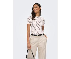Kurzarmshirt JDY "JDYLUCKY S/S O NECK TOP JRS DIA", Damen, Gr. M, cloud dancer aop:rose, Jersey, Obermaterial: 95% Baumwolle, 5% Elasthan, bedruckt, slim fit normal, Rundhals, Shirts (29588727-M) clou