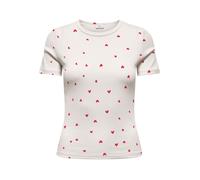 Kurzarmshirt JDY "JDYLUCKY S/S O NECK TOP JRS DIA", Damen, Gr. XL, cloud dancer aop:chinese rot hearts, Jersey, Obermaterial: 95% Baumwolle, 5% Elasthan, bedruckt, slim fit normal, Rundhals, Shirts (6