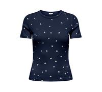 Kurzarmshirt JDY "JDYLUCKY S/S O NECK TOP JRS DIA", Damen, Gr. XS, schwarz iris aop:cd hearts, Jersey, Obermaterial: 95% Baumwolle, 5% Elasthan, bedruckt, slim fit normal, Rundhals, Shirts Kurzarmshir