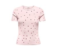 Kurzarmshirt JDY "JDYLUCKY S/S O NECK TOP JRS DIA", Damen, Gr. XXL, pink dogwood aop:rhubarb hearts, Jersey, Obermaterial: 95% Baumwolle, 5% Elasthan, bedruckt, slim fit normal, Rundhals, Shirts Kurza