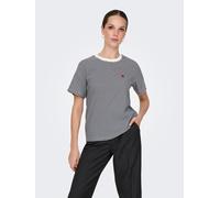 Kurzarmshirt JDY "JDYPISA S/S PRINT TOP JRS NOOS", Damen, Gr. L, weiß (cloud dancer detail:sky captain y, d stripes, bs heart), Jersey, Obermaterial: 100% Baumwolle, gestreift, regular fit normal, Run