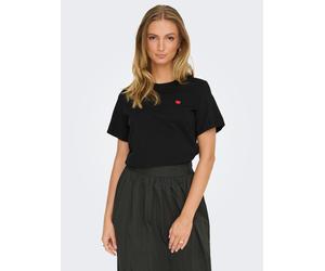 Kurzarmshirt JDY "JDYPISA S/S PRINT TOP JRS NOOS", Damen, Gr. XS, schwarz (schwarz heart), Jersey, Obermaterial: 100% Baumwolle, bedruckt, regular fit normal, Rundhals, Shirts, Baumwolle, regular fit 