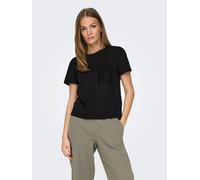 Kurzarmshirt JDY "JDYSELMA S/S CROCHET POCKET TOP JRS NOOS", Damen, Gr. M, schwarz, Jersey, Obermaterial: 100% Baumwolle, unifarben, regular fit normal, Rundhals, Shirts (56011967-M) schwarz