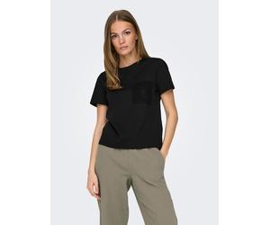 Kurzarmshirt JDY "JDYSELMA S/S CROCHET POCKET TOP JRS NOOS", Damen, Gr. XS, schwarz, Jersey, Obermaterial: 100% Baumwolle, unifarben, regular fit normal, Rundhals, Shirts (56011967-XS) schwarz