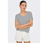 Kurzarmshirt JDY "JDYSISSY S/S O-NECK TOP JRS", Damen, Gr. M, cloud dancer stripes:sky captain, Jersey, Obermaterial: 96% Viskose, 4% Elasthan, gestreift, regular fit normal, Rundhals, mit Umschlag, S