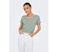 Kurzarmshirt JDY "JDYSISSY S/S O-NECK TOP JRS", Damen, Gr. S, sea spray stripes:cloud dancer, Jersey, Obermaterial: 96% Viskose, 4% Elasthan, gestreift, regular fit normal, Rundhals, mit Umschlag, Shi